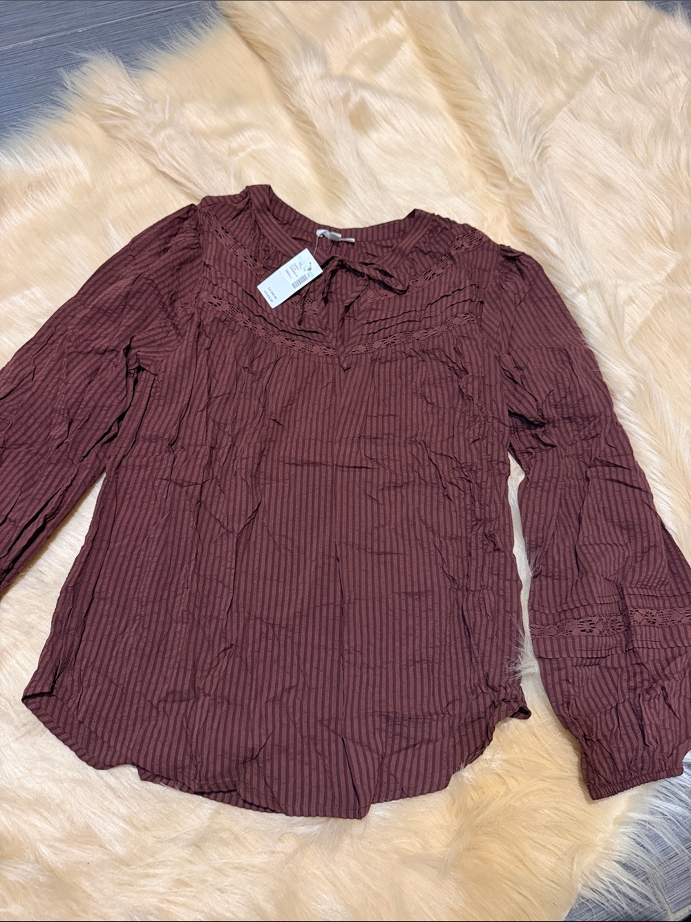 Maurices Burgundy Long-Sleeve Tie-Neck Textured Blouse